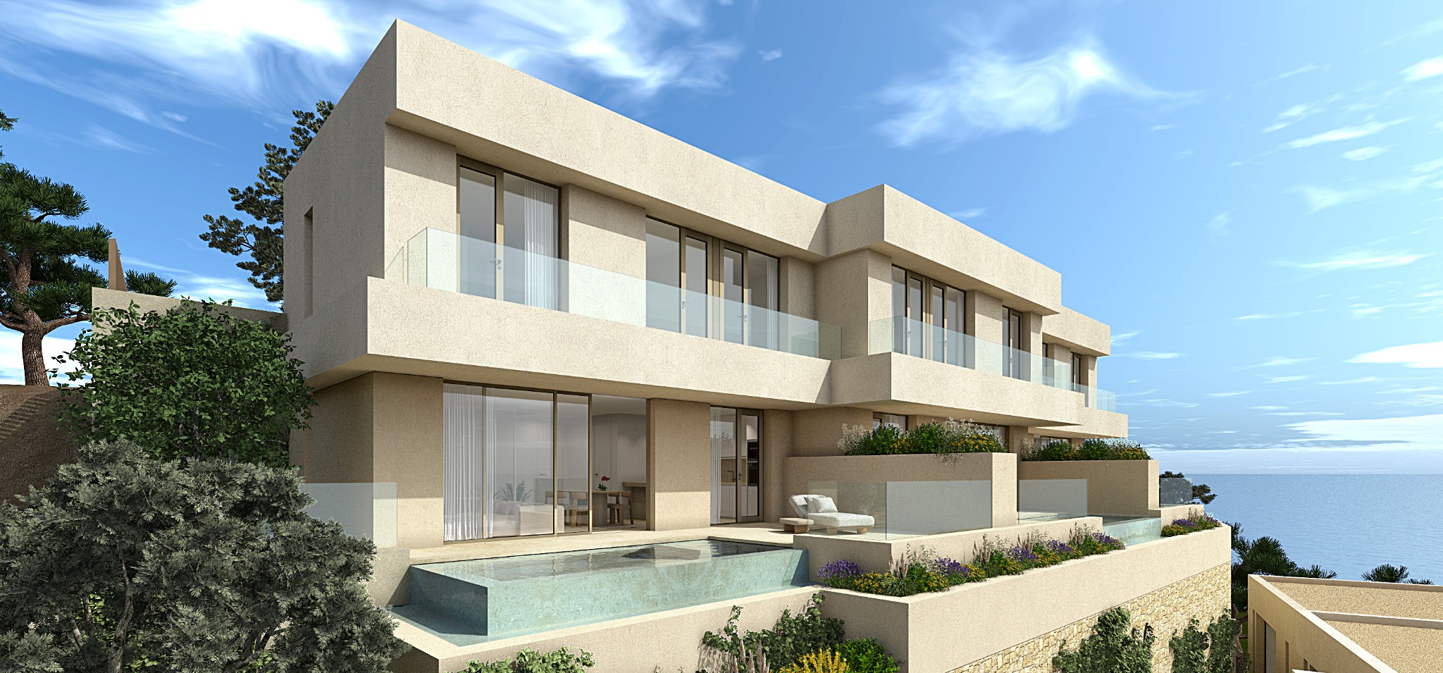 Vista exterior de Cala Blanca Residencial frente al Mediterráneo